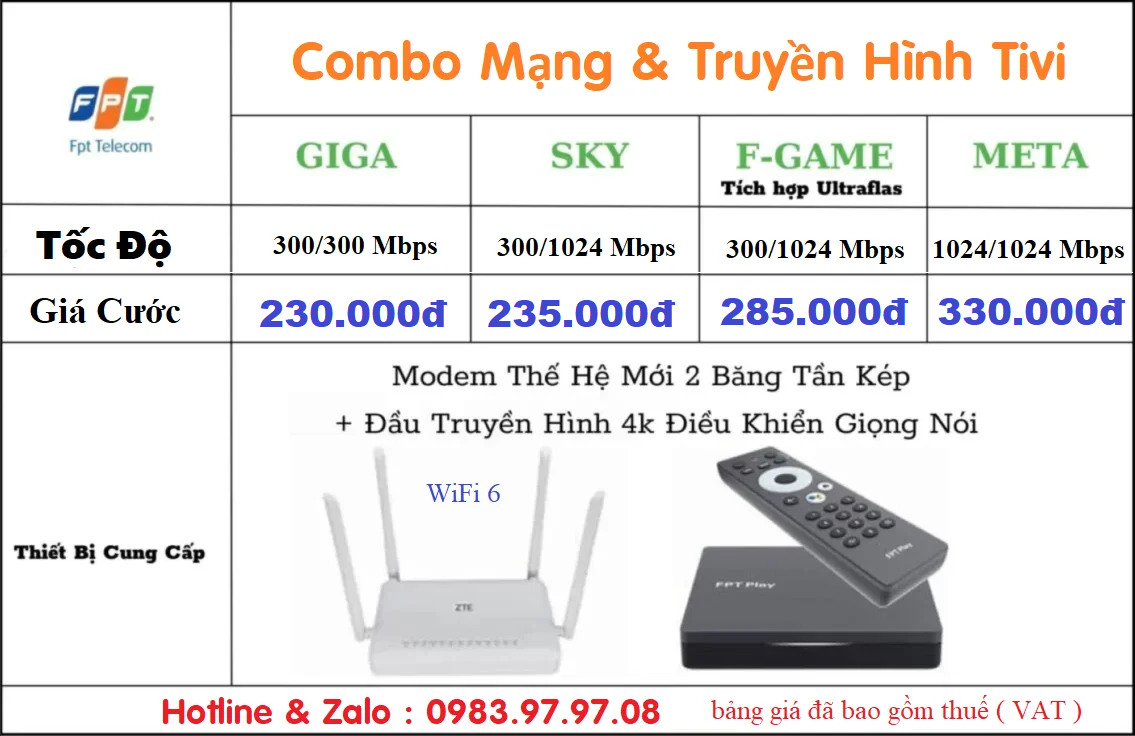 Lắp mạng FPT Ba Vì, Hà Nội, Gói cước giá rẻ nhất, ưu đãi cực lớn 2 Bang Gia Combo Huyen