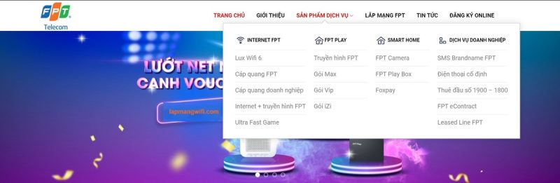 Trên trang web của FPT Telecom, có nhiều gói cước Internet FPT
